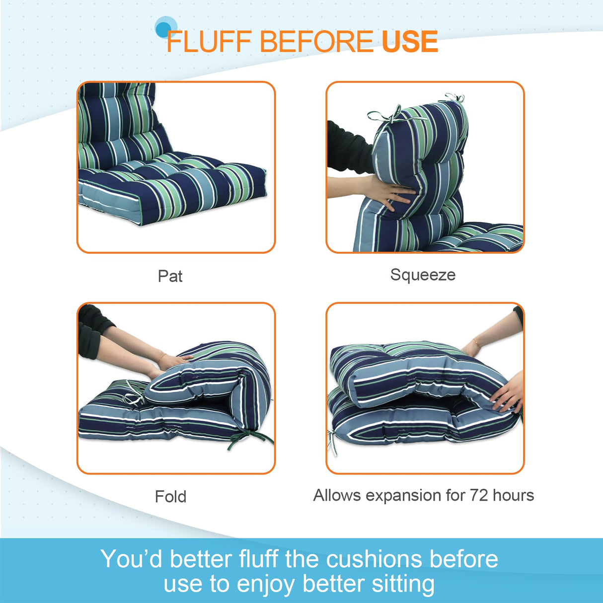 Tufted Outdoor/Indoor Seat/Back Chair Cushions, Set of 2, 42'' x 21'' - Eagle Peak Custom Canopy Tent