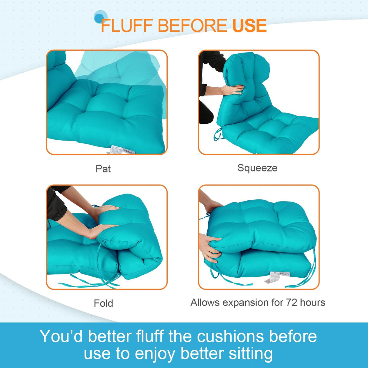 Tufted Outdoor/Indoor Seat/Back Chair Cushions, Set of 4, 42'' x 21'' - Eagle Peak Custom Canopy Tent