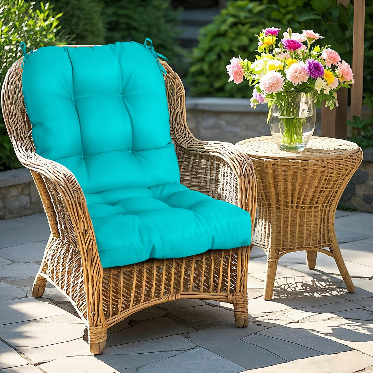 Tufted Outdoor/Indoor Seat/Back Chair Cushions, Set of 4, 42'' x 21'' - Eagle Peak Custom Canopy Tent