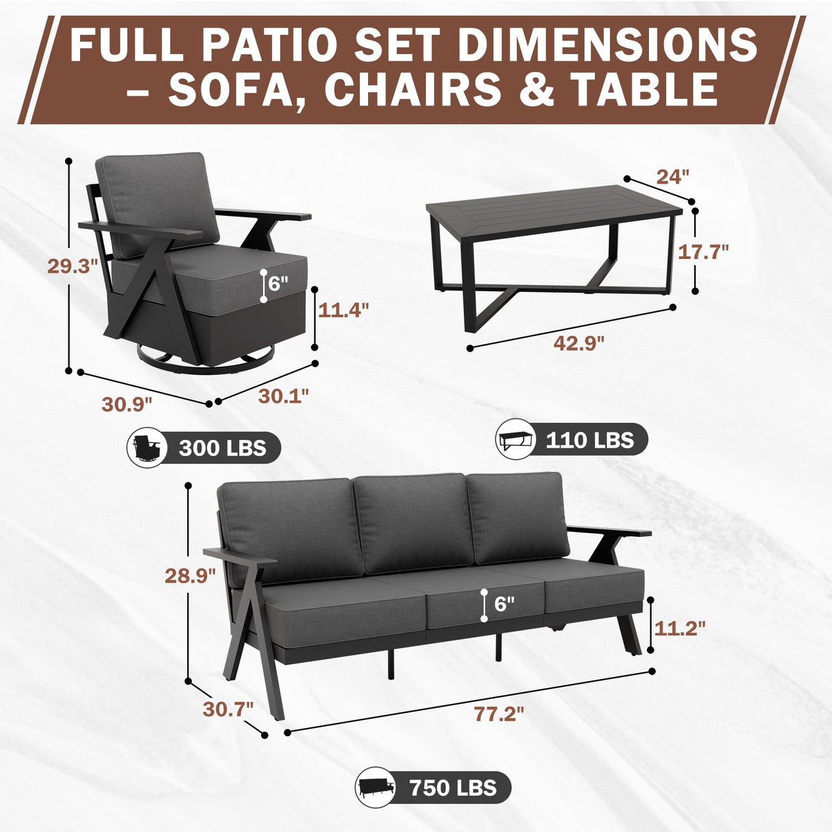 Urban Slate 4 Piece Modern Outdoor Patio Furniture Set - Eagle Peak Custom Canopy Tent