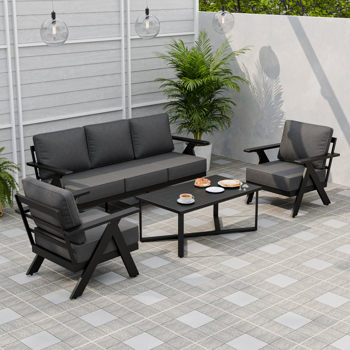 Urban Slate 4 Piece Modern Outdoor Patio Furniture Set - Eagle Peak Custom Canopy Tent