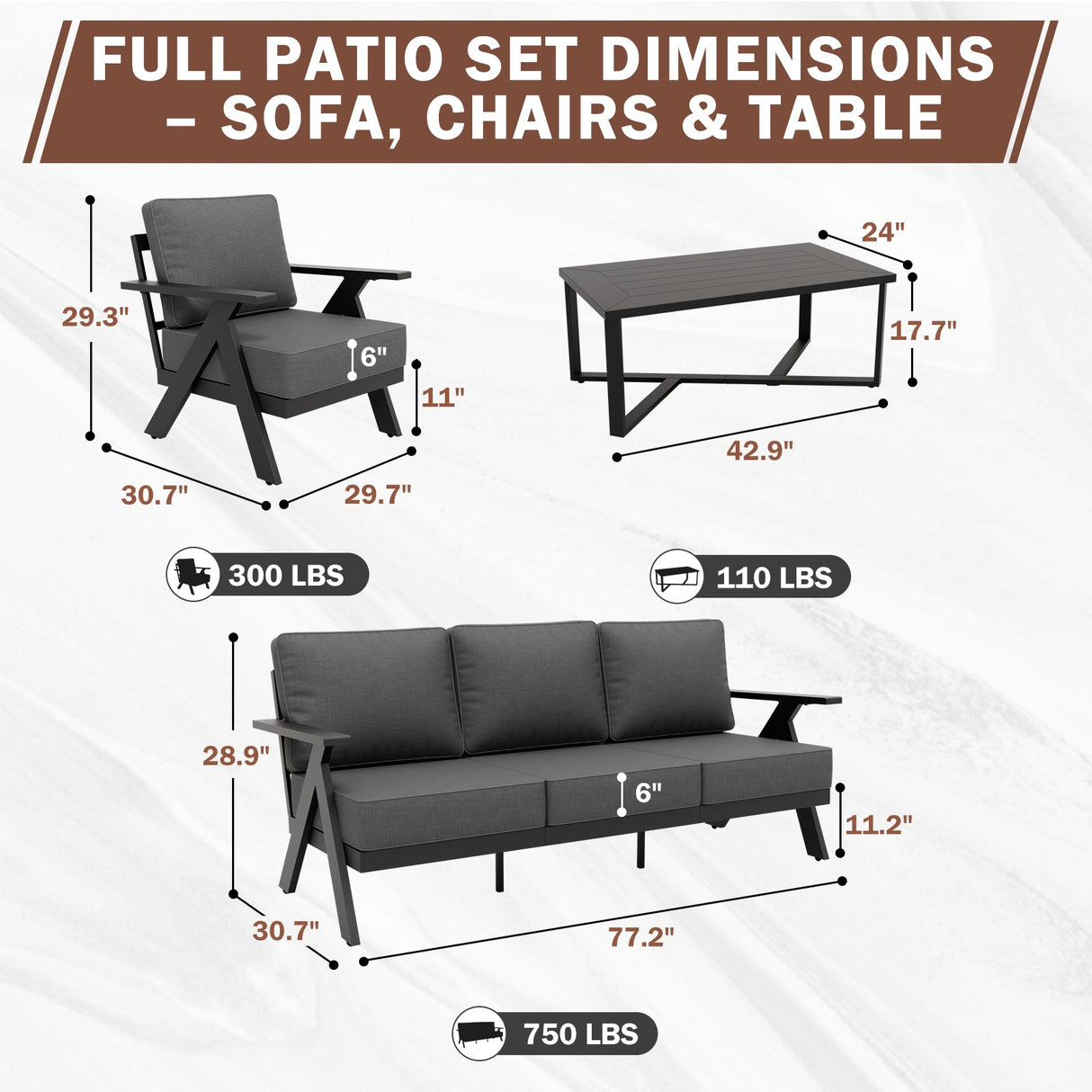 Urban Slate 4 Piece Modern Outdoor Patio Furniture Set - Eagle Peak Custom Canopy Tent