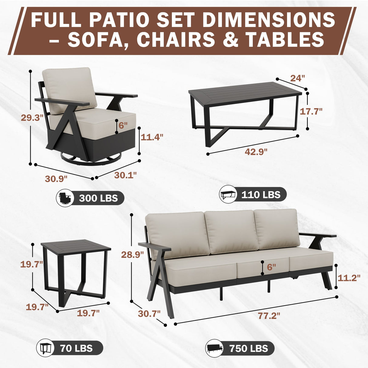 Urban Slate 5 Piece Modern Outdoor Patio Furniture Set - Eagle Peak Custom Canopy Tent