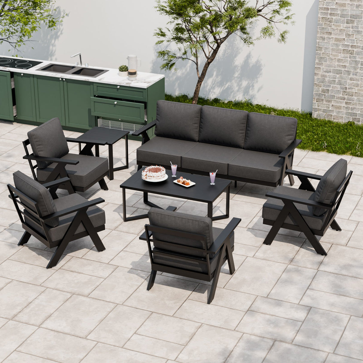 Urban Slate 7 Piece Modern Outdoor Patio Furniture Set - Eagle Peak Custom Canopy Tent