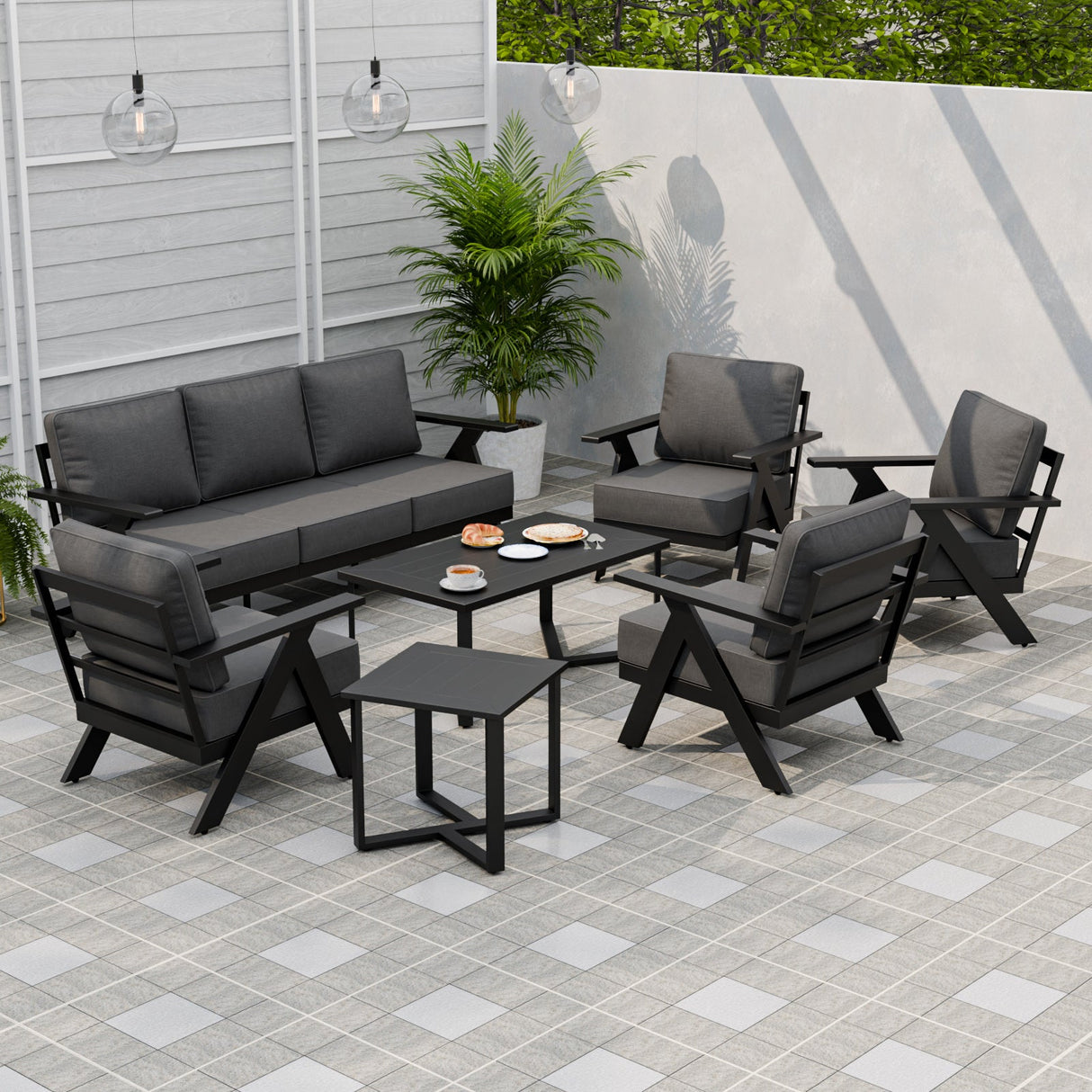 Urban Slate 7 Piece Modern Outdoor Patio Furniture Set - Eagle Peak Custom Canopy Tent