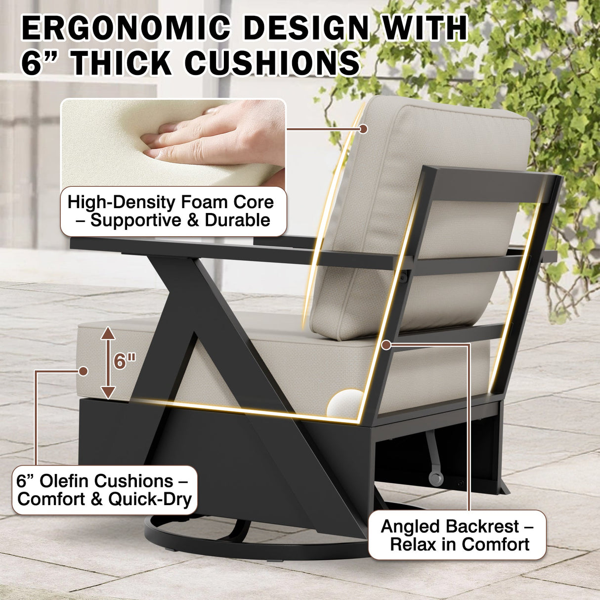 Urban Slate Modern Swivel Rocker Patio Chair Set of 2/4, Black/Beige - Eagle Peak Custom Canopy Tent