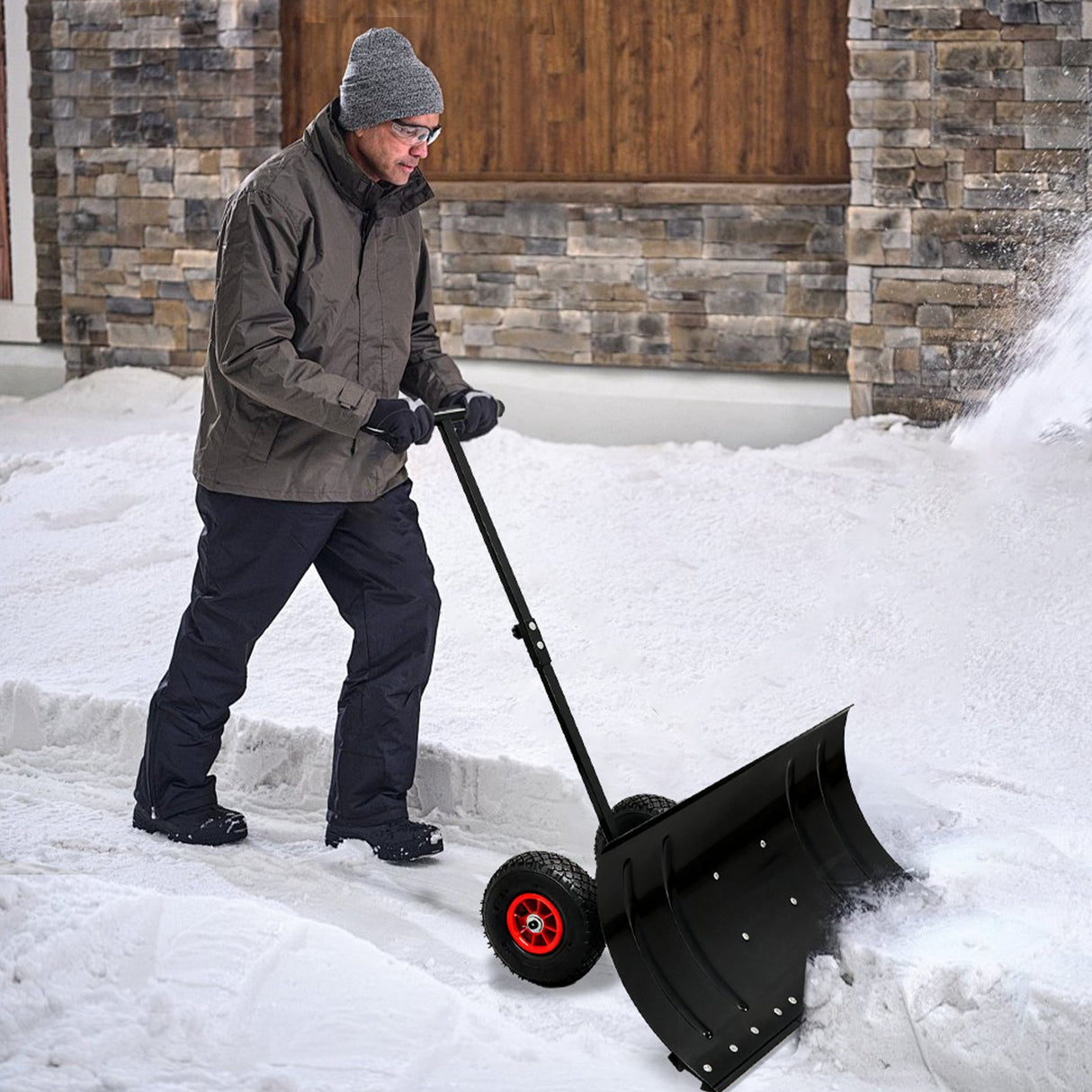 Wheeled Snow Shovel for Driveway 29”x16.5” Blade, Single/Dual Rod - Eagle Peak Custom Canopy Tent