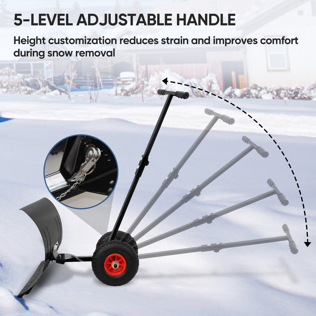 Wheeled Snow Shovel for Driveway 29”x16.5” Blade, Single/Dual Rod - Eagle Peak Custom Canopy Tent