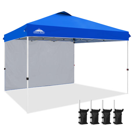 EAGLE PEAK Commercial Pop up Canopy with 1 Sidewall, Heavy Duty Canopy Tent 12x12, Roller Bag and 4 Weight Bags