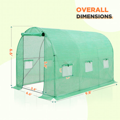 EAGLE PEAK 10x7x7/13x7x7 Large Walk-in Greenhouse Tunnel Garden Plant House w/ Roll-up Zippered Entry Door and Roll-up Side Windows, Green