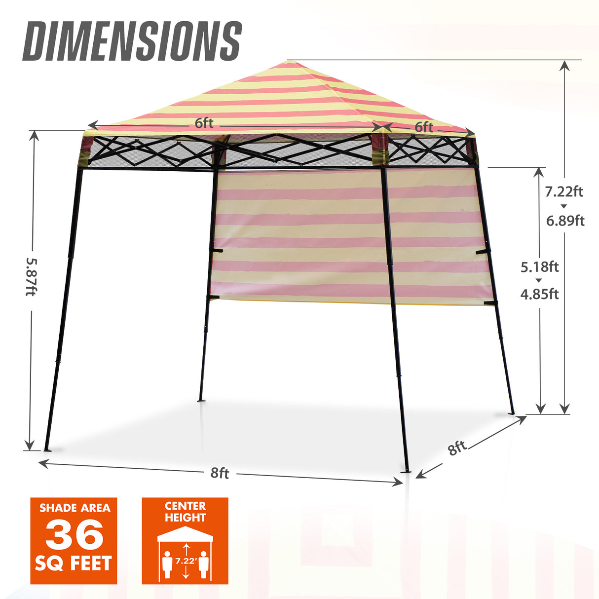 Eagle Peak SHADE GRAPHiX Day Tripper 8x8 Pop Up Canopy Tent with Digital Printed Orange Yellow Stripe Top
