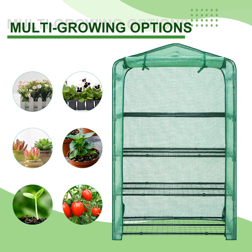 EAGLE PEAK Extra Wide 4-Tier Mini Greenhouse for Indoor Outdoor, Portable Small Plant Green House w/ Roll-Up Zipper Door for Patio, Backyard, Garden, Balcony，40’’ x 20’’ x 63.5’’, Green