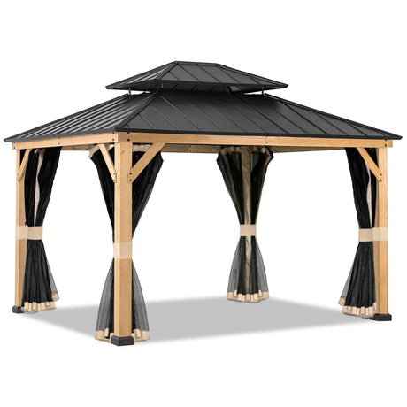 13X11 FT Double Roof Hardtop Wood Gazebo_WGD120SN - Eagle Peak Canopy and Outdoor Products