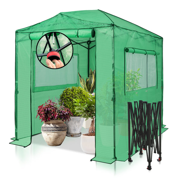 EAGLE PEAK 8x6 Fast Easy Setup Pop Up Garden Greenhouse, Instant Walk-In Indoor & Outdoor Garden Green House Canopy, Front and Rear Roll-Up Zipper Entry Doors and 2 Large Roll-Up Side Windows