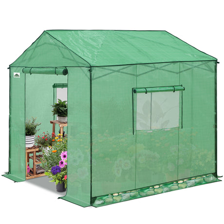 6x6/ 8x8/ 10x10 Portable Pop Up Greenhouse, Patented Center Lock with Gable Roof