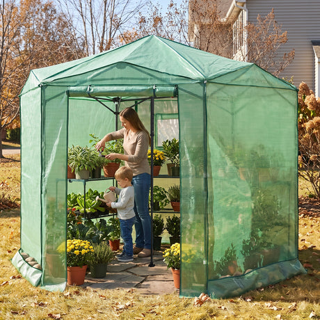 6.6x6.6/8.5x8.5 Easy Setup Pop Up Greenhouse, Hexagon