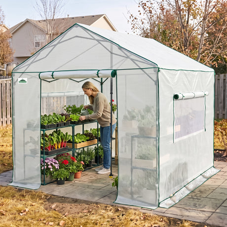 6x6/ 6x8/ 8x8/ 10x10 Pop Up Walk In Greenhouse, Easy Setup, Gable Roof