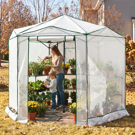6.6x6.6/8.5x8.5 Easy Setup Pop Up Greenhouse, Hexagon