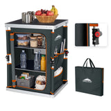 Outdoor Camping Pop Up Folding Table with Large 3-Tier Storage Organizer and Side Pockets