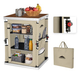 Outdoor Camping Pop Up Folding Table with Large 3-Tier Storage Organizer and Side Pockets