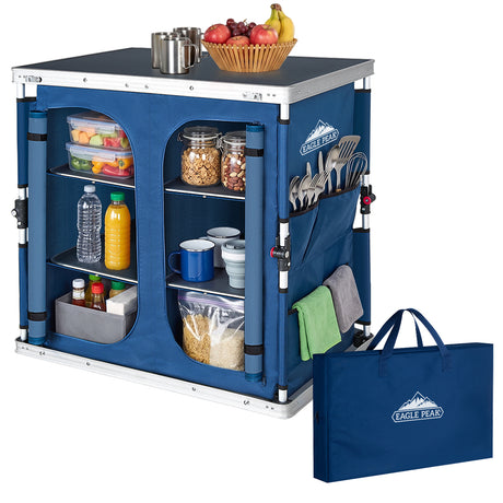 Double Camping Folding Table with Storage Organizer and Side Pockets
