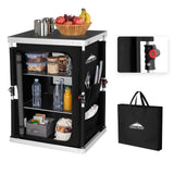 Outdoor Camping Pop Up Folding Table with Large 3-Tier Storage Organizer and Side Pockets