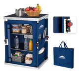 Outdoor Camping Pop Up Folding Table with Large 3-Tier Storage Organizer and Side Pockets