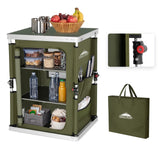 Outdoor Camping Pop Up Folding Table with Large 3-Tier Storage Organizer and Side Pockets