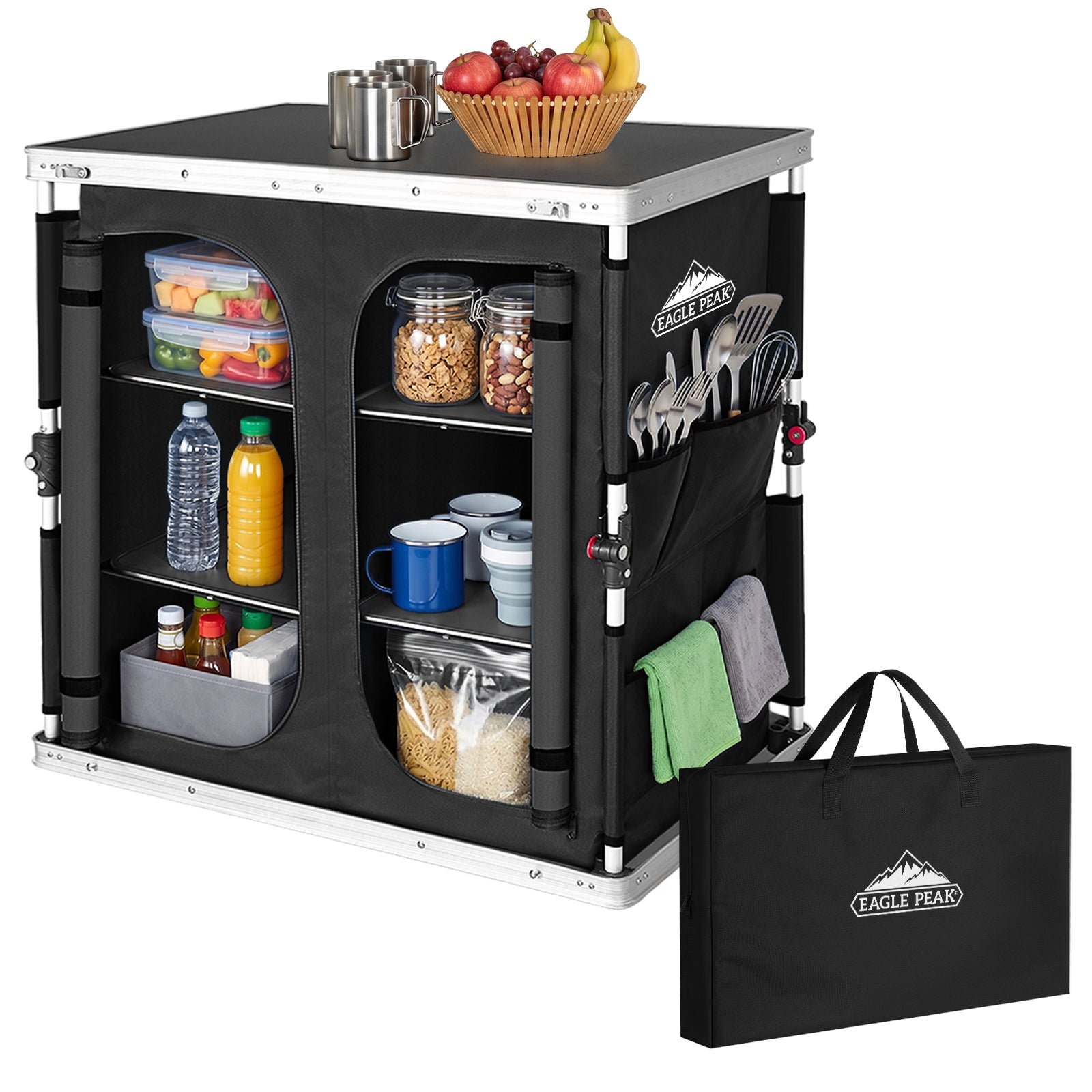 Double Camping Folding Table with Storage Organizer and Side