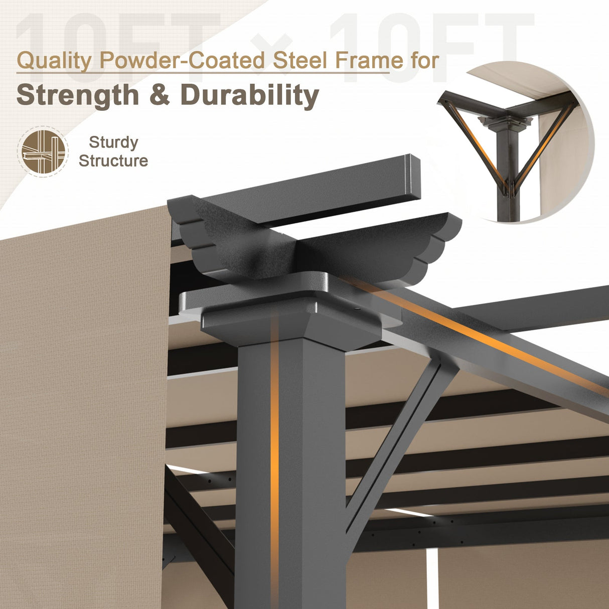 10 Ft x 10 Ft Metal Pergola with Polyester Top - Eagle Peak Custom Canopy Tent