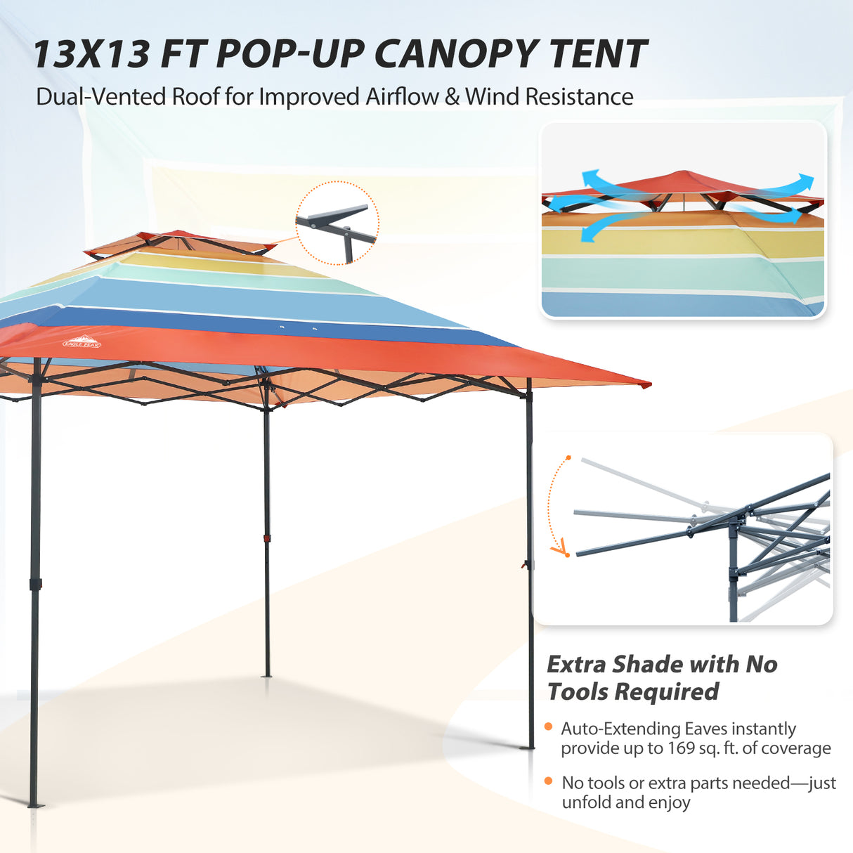 13x13 Straight Leg Pop Up Canopy Tent with 169 sqft of Shade