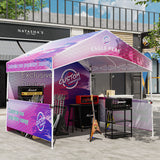 10x10 Alps Custom Commercial Canopy with 1 Wall Panel 2 Half Walls and Gable Roof, Pop Up Custom Canopy Tent with Logo - Eagle Peak Custom Canopy Tent