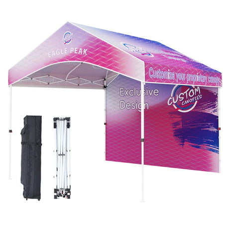 10x10 Alps Custom Commercial Canopy with 1 Wall Panel and Gable Roof, Pop Up Custom Canopy Tent with Logo - Eagle Peak Custom Canopy Tent