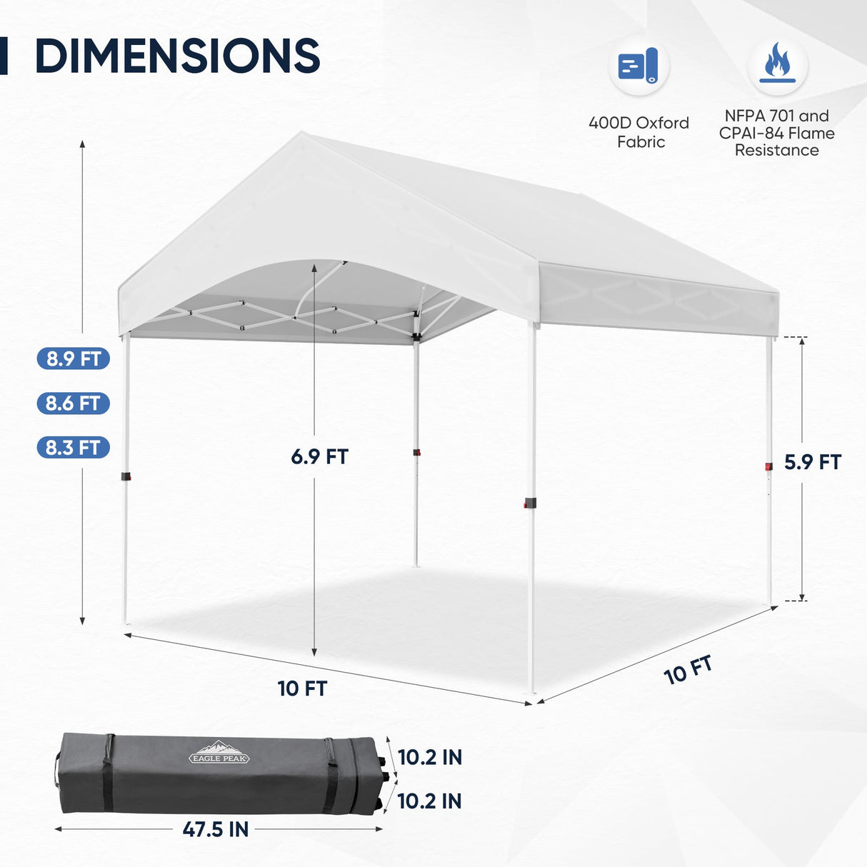 10x10 Commercial Canopy with Gable Roof, White - Eagle Peak Custom Canopy Tent