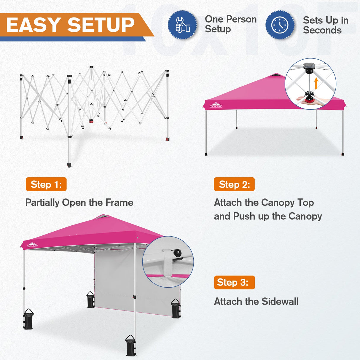 10x10 Commercial Pop up Canopy with 1 Sidewall - Eagle Peak