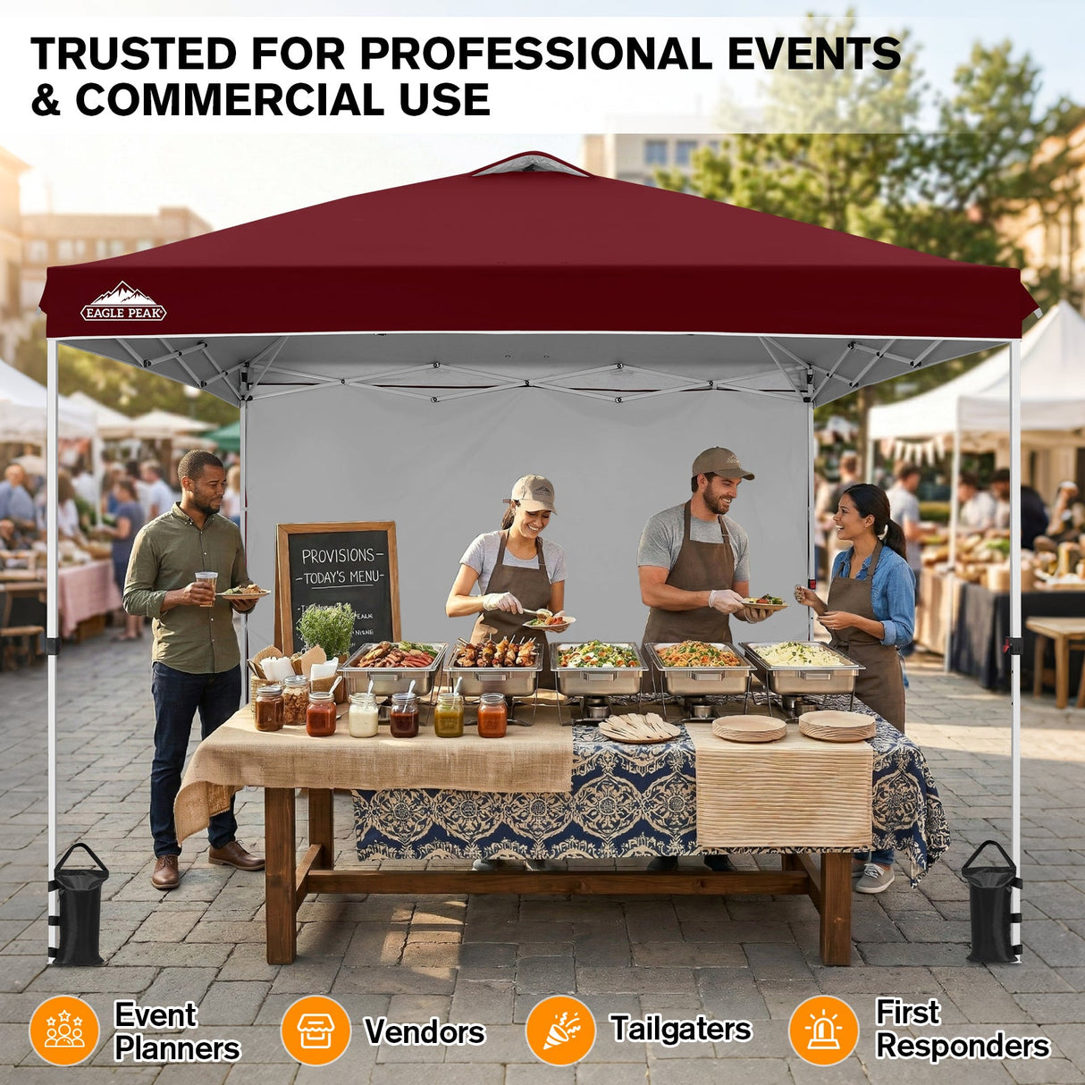 10x10 Commercial Pop up Canopy with 1 Sidewall - Eagle Peak