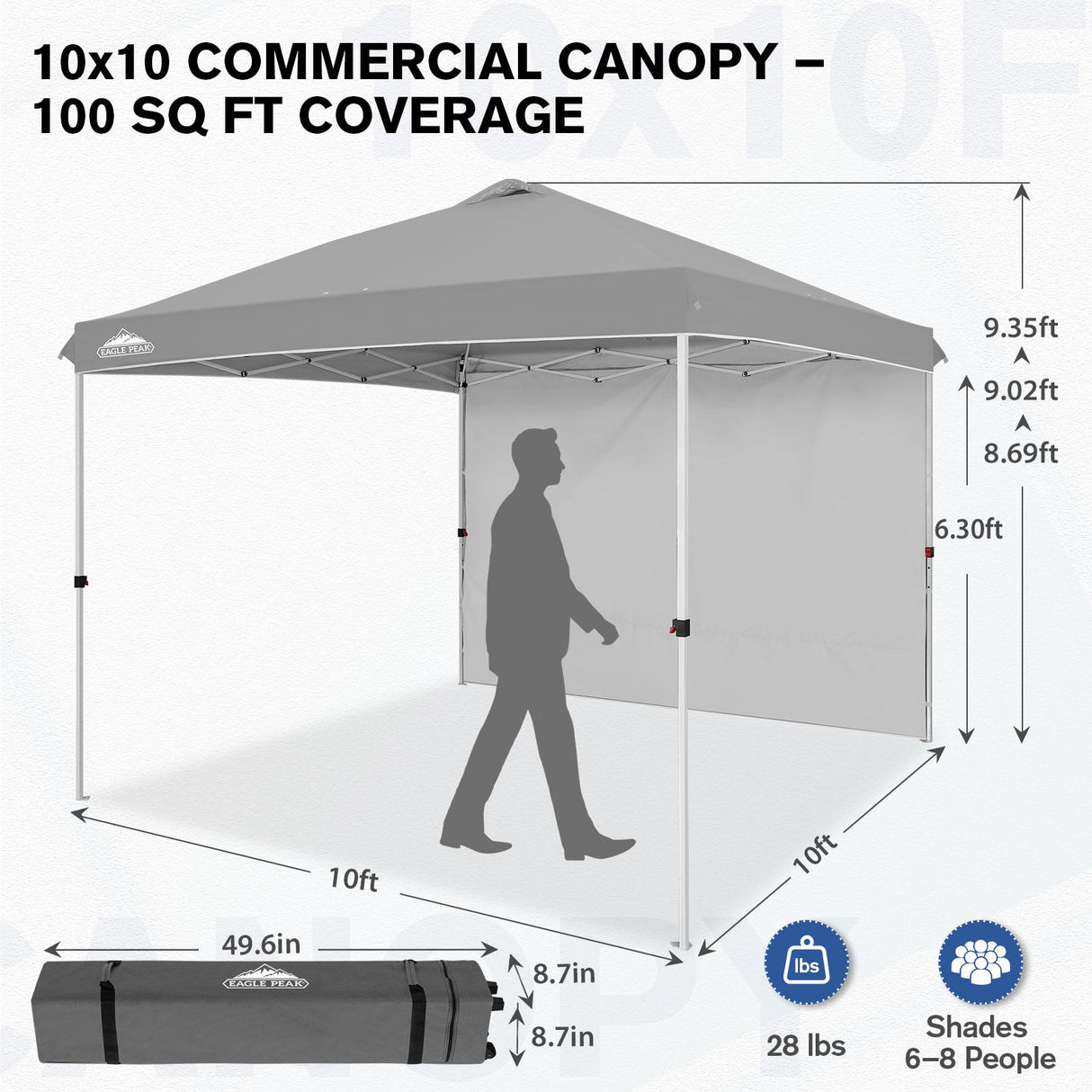 10x10 Commercial Pop up Canopy with 1 Sidewall - Eagle Peak
