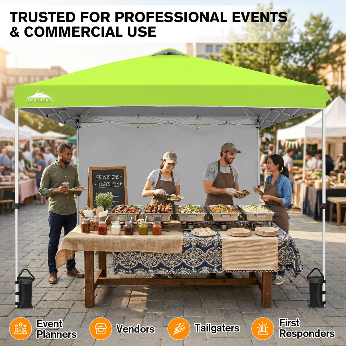 10x10 Commercial Pop up Canopy with 1 Sidewall - Eagle Peak