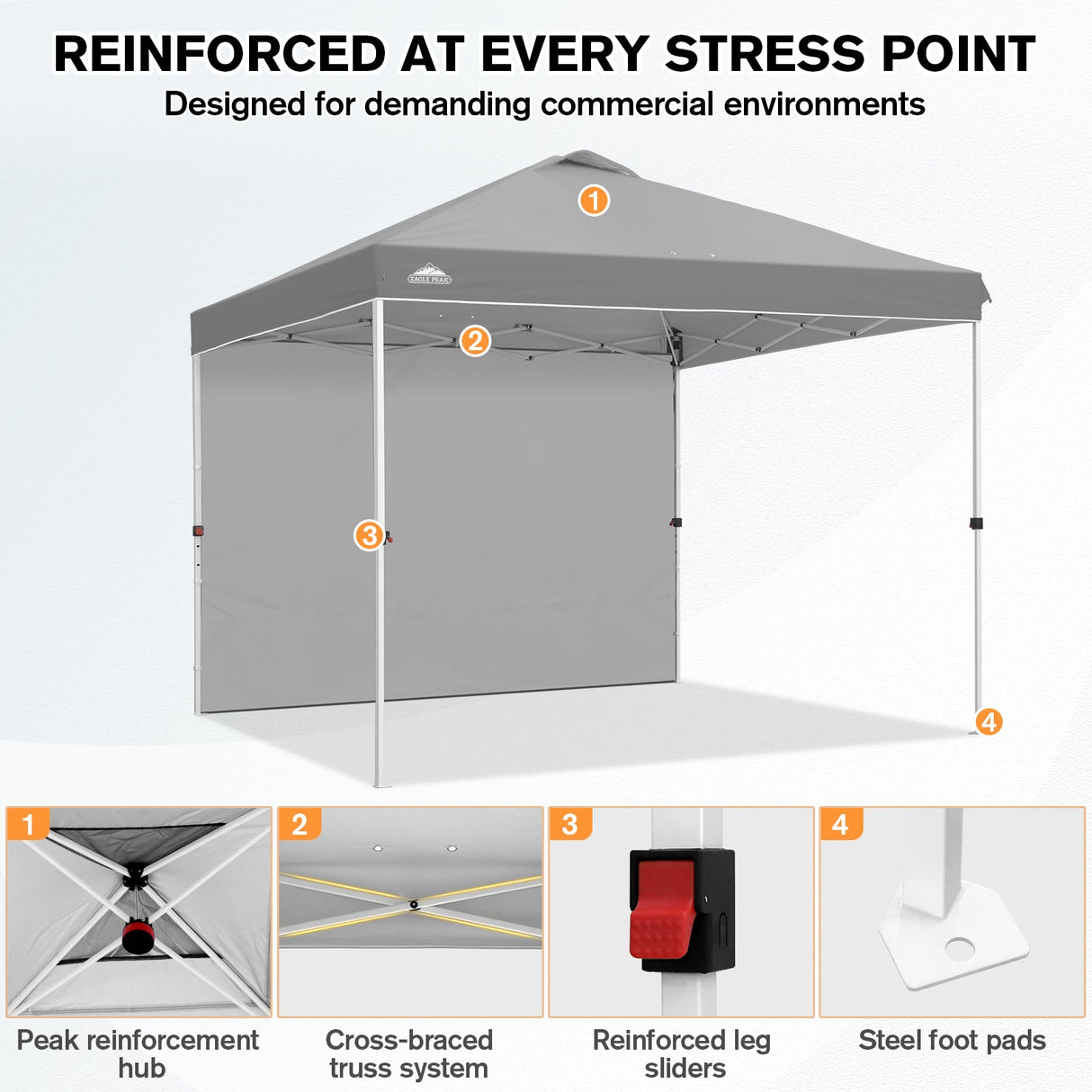 10x10 Commercial Pop up Canopy with 1 Sidewall - Eagle Peak