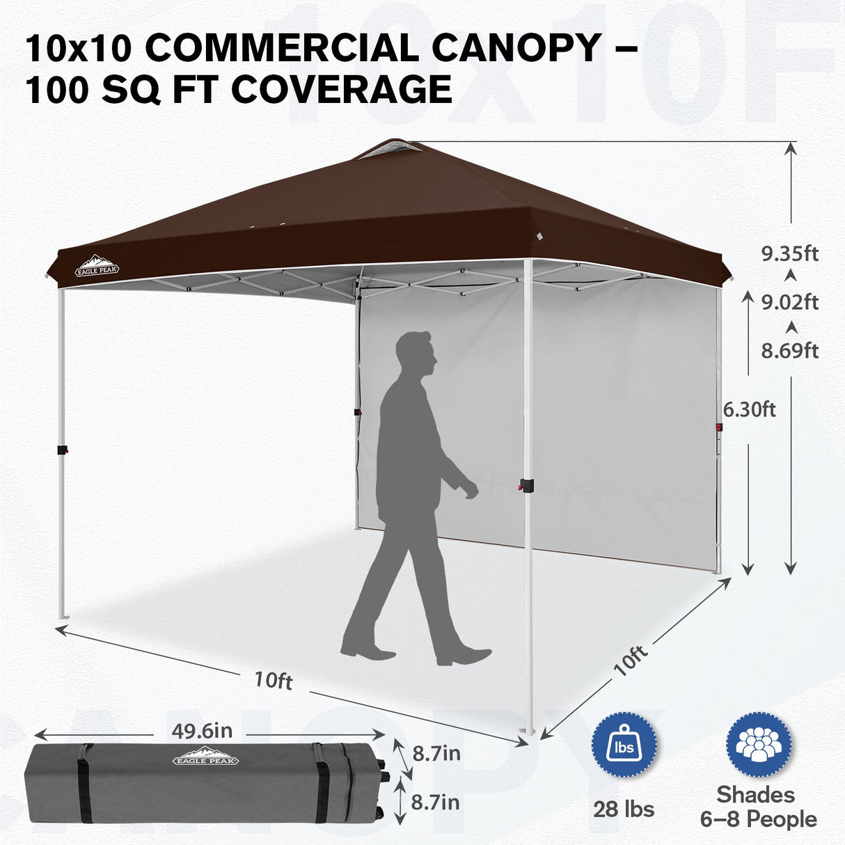10x10 Commercial Pop up Canopy with 1 Sidewall - Eagle Peak