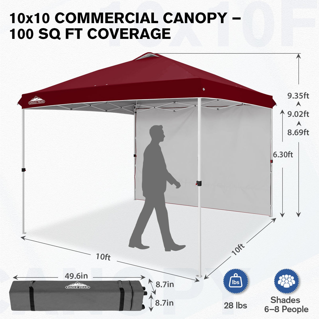 10x10 Commercial Pop up Canopy with 1 Sidewall - Eagle Peak