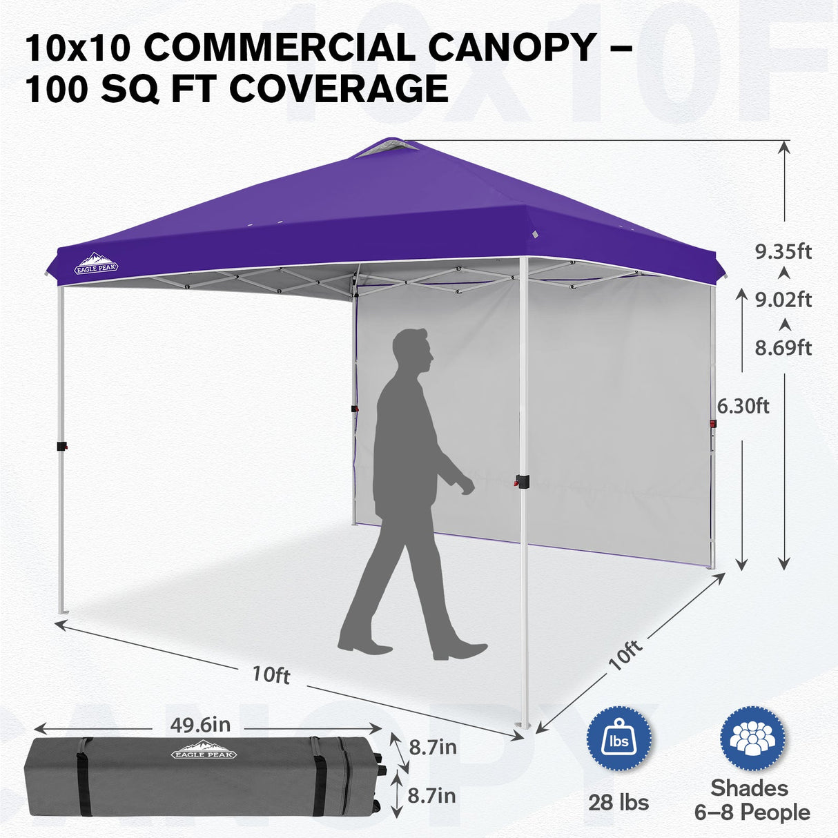 10x10 Commercial Pop up Canopy with 1 Sidewall - Eagle Peak