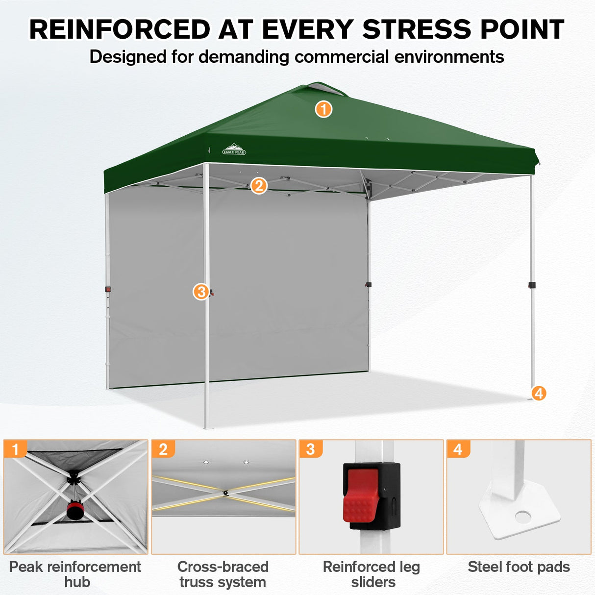 10x10 Commercial Pop up Canopy with 1 Sidewall - Eagle Peak