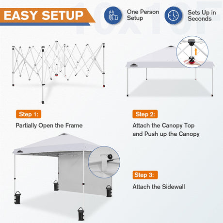 10x10 Commercial Pop up Canopy with 1 Sidewall - Eagle Peak