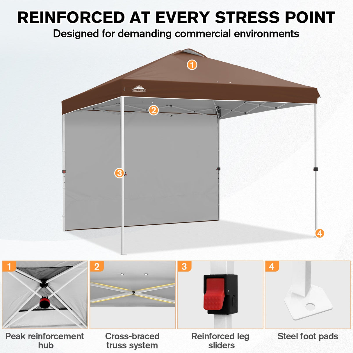 10x10 Commercial Pop up Canopy with 1 Sidewall - Eagle Peak