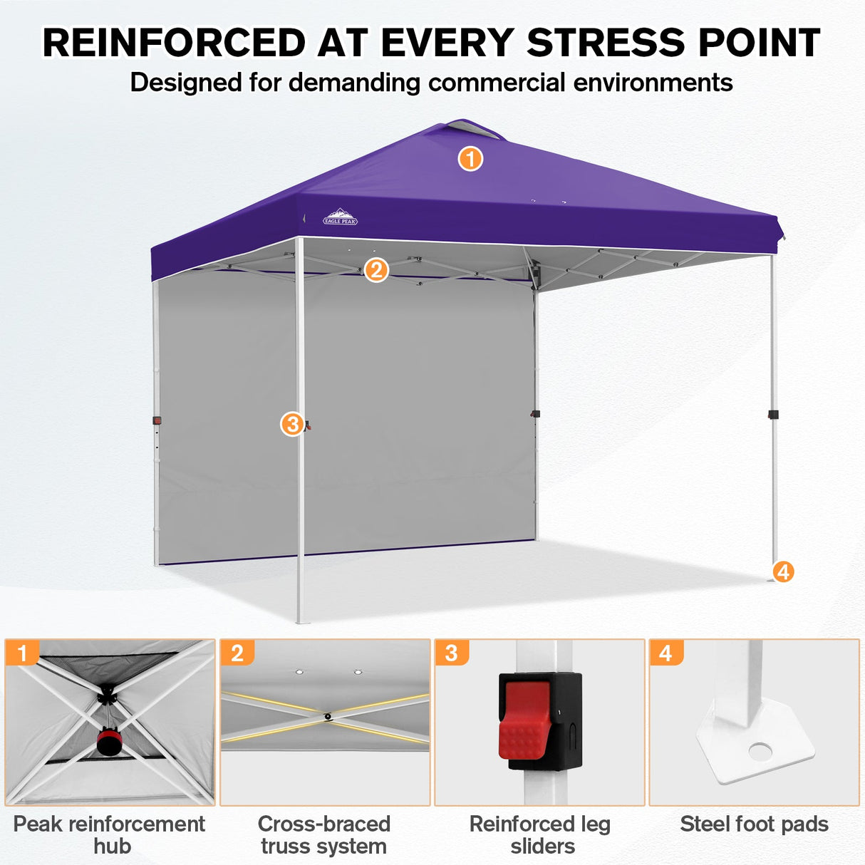 10x10 Commercial Pop up Canopy with 1 Sidewall - Eagle Peak