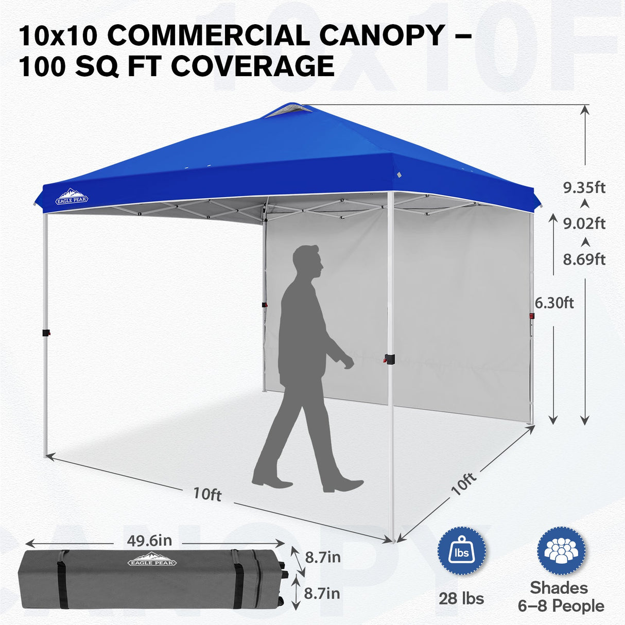 10x10 Commercial Pop up Canopy with 1 Sidewall - Eagle Peak