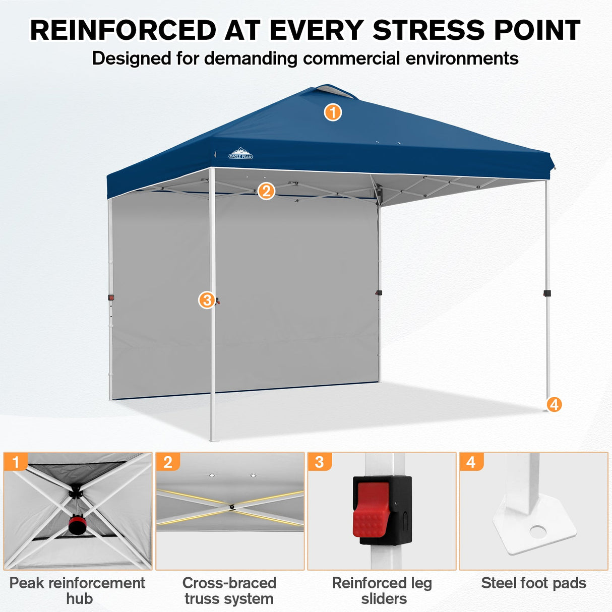 10x10 Commercial Pop up Canopy with 1 Sidewall - Eagle Peak