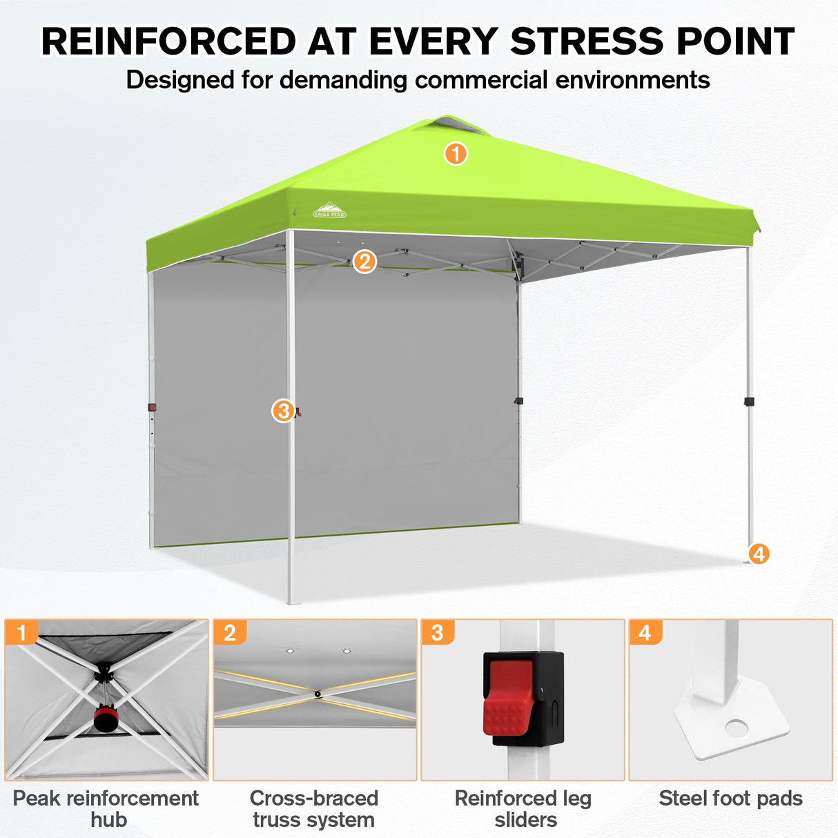 10x10 Commercial Pop up Canopy with 1 Sidewall - Eagle Peak