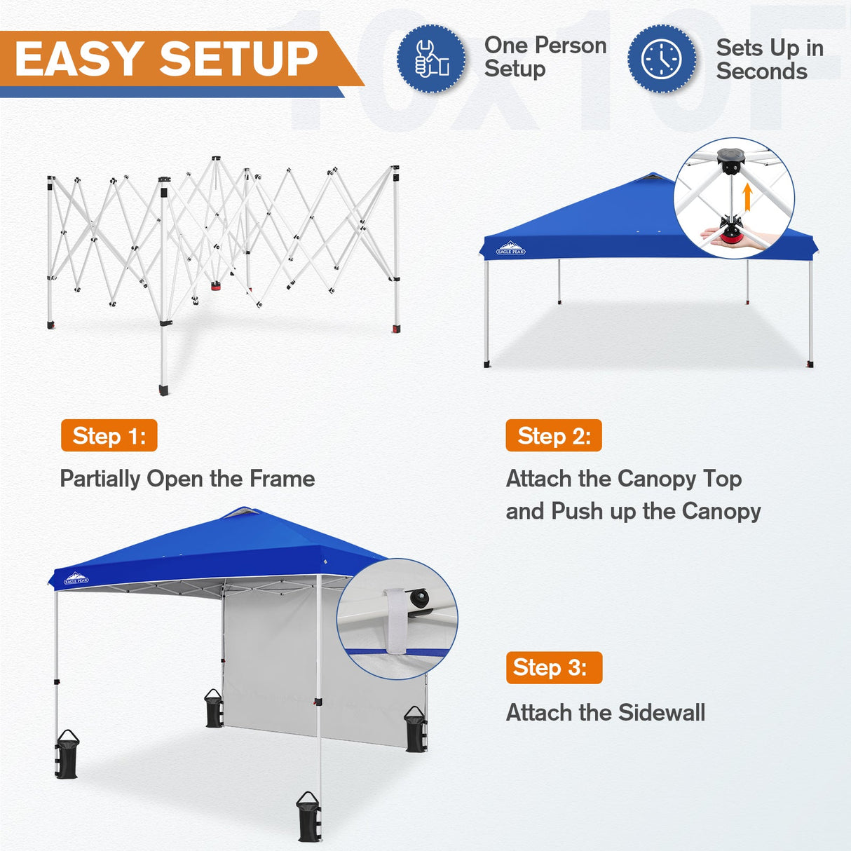 10x10 Commercial Pop up Canopy with 1 Sidewall - Eagle Peak